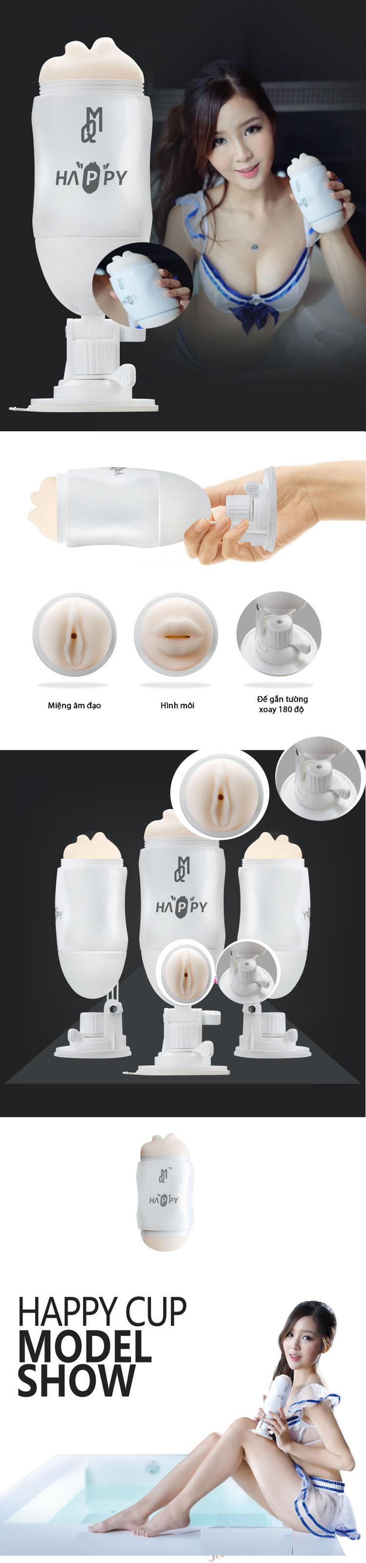  Giá sỉ Cốc thủ dâm Happy gắn tường 2 đầu rung xoay 180 độ giá tốt